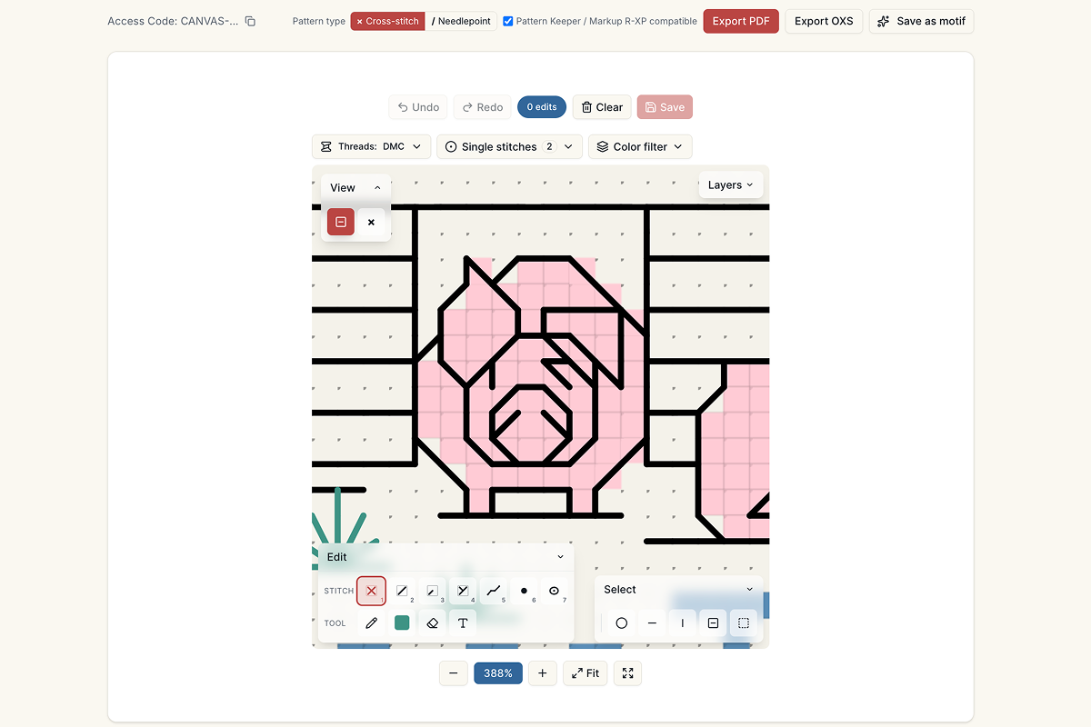 Digital Canvas export menu with PDF and OXS export options