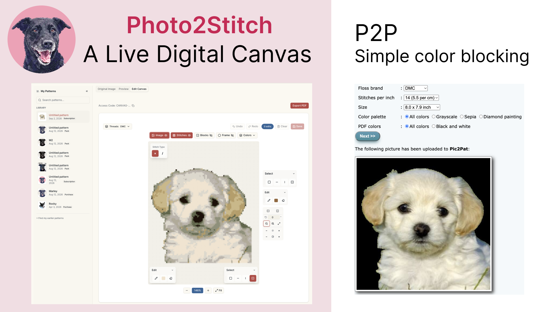 Photo2Stitch vs Pic2Pat pattern comparison